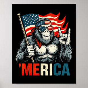 Bigfoot Merica Rock American Flag Patriotic 4th Of Poster
