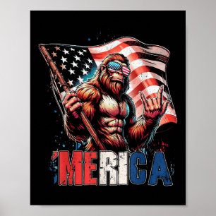 Bigfoot Merica Rock American Flag Patriotic 4th Of Poster