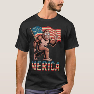 Bigfoot Merica Rock American Flag Patriotic 4th Of T-Shirt