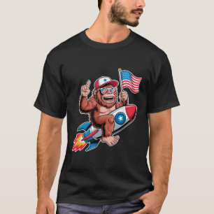 Bigfoot Merica Rock American Flag Patriotic 4th Of T-Shirt