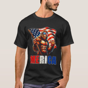 Bigfoot merica rock american flag patriotic 4th of T-Shirt
