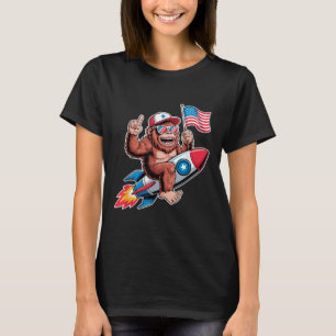 Bigfoot Merica Rock American Flag Patriotic 4th Of T-Shirt