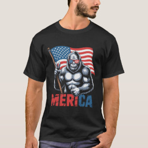 Bigfoot Merica Rock American Flag Patriotic 4th Of T-Shirt