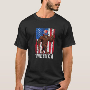 Bigfoot Merica Rock American Flag Patriotic 4th Of T-Shirt