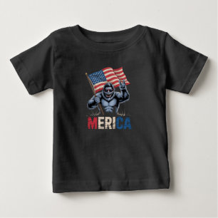 Bigfoot Merica Rock American Flag Patriotic  Baby T-Shirt