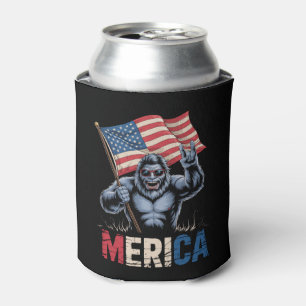 Bigfoot Merica Rock American Flag Patriotic  Can Cooler