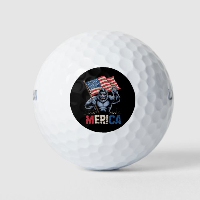 Bigfoot Merica Rock American Flag Patriotic  Golf Balls (Front)