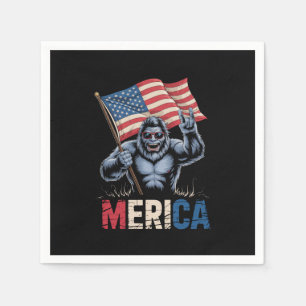 Bigfoot Merica Rock American Flag Patriotic  Napkin