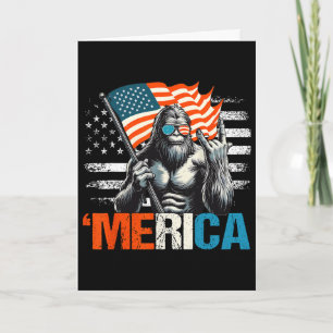 Bigfoot Merica Rock American Flag Patriotic Sasqua Card