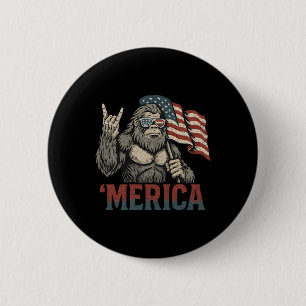 Bigfoot Merica Rock American Flag Patriotic Usa 4t 6 Cm Round Badge