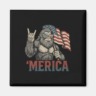 Bigfoot Merica Rock American Flag Patriotic Usa 4t Magnet