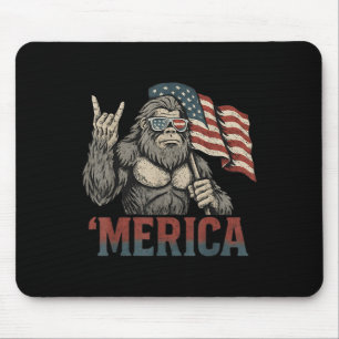 Bigfoot Merica Rock American Flag Patriotic Usa 4t Mouse Pad
