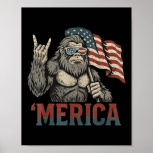 Bigfoot Merica Rock American Flag Patriotic Usa 4t Poster