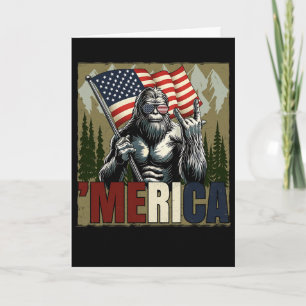 Bigfoot Merica Rock American Flag Sasquatch 4th Of Card