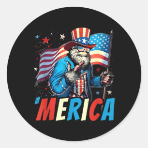 Bigfoot Merica Rock American Flag Sasquatch 4th of Classic Round Sticker