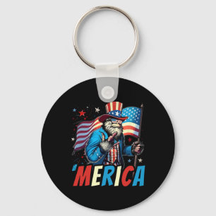 Bigfoot Merica Rock American Flag Sasquatch 4th Of Key Ring