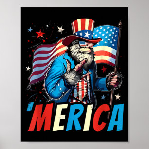 Bigfoot Merica Rock American Flag Sasquatch 4th of Poster