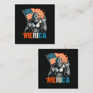 Bigfoot Merica Rock American Flag Square Business Card