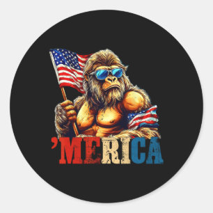 Bigfoot Merica Rock American Flag Usa Patriotic 4t Classic Round Sticker