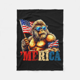 Bigfoot Merica Rock American Flag USA Patriotic Fleece Blanket