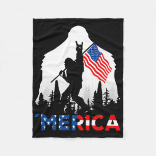 Bigfoot Merica Rock American Usa Flag Patriotic 4t Fleece Blanket