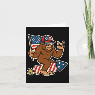 Bigfoot Merica Rock Patriotic American Flag 4th Of Card