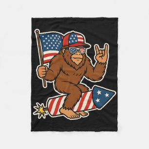 Bigfoot Merica Rock Patriotic American Flag 4th Of Fleece Blanket