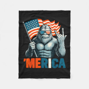 Bigfoot Merica Rock Patriotic American Flag 4th of Fleece Blanket
