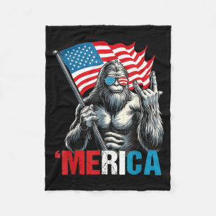 Bigfoot Merica Rock Patriotic American Flag 4th Of Fleece Blanket