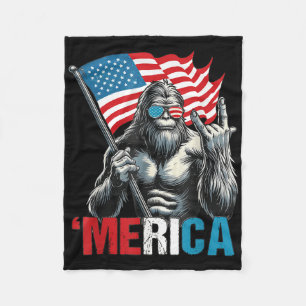 Bigfoot Merica Rock Patriotic American Flag 4th Of Fleece Blanket