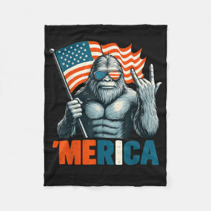 Bigfoot Merica Rock Patriotic American Flag 4th Of Fleece Blanket