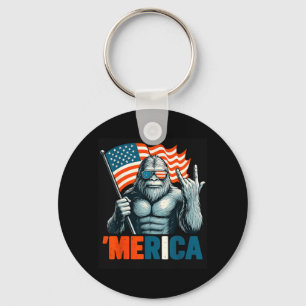 Bigfoot Merica Rock Patriotic American Flag 4th of Key Ring