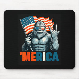 Bigfoot Merica Rock Patriotic American Flag 4th of Mouse Pad