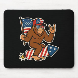Bigfoot Merica Rock Patriotic American Flag 4th Of Mouse Pad
