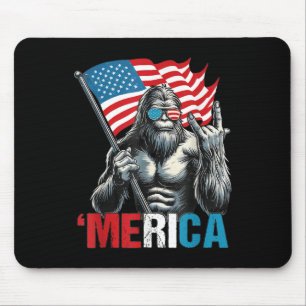 Bigfoot Merica Rock Patriotic American Flag 4th Of Mouse Pad