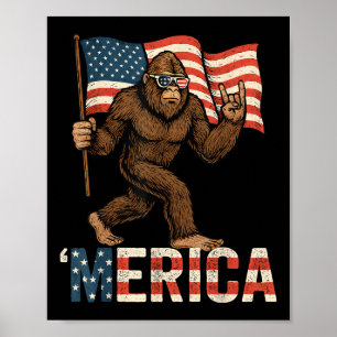 Bigfoot Merica Rock Patriotic American Flag 4th Of Poster