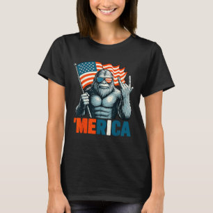 Bigfoot Merica Rock Patriotic American Flag 4th of T-Shirt