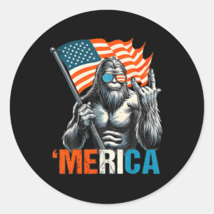 Bigfoot Merica Rock Usa American Flag 4th Of July Classic Round Sticker