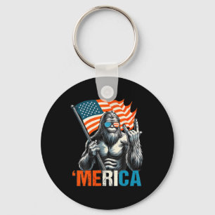 Bigfoot Merica Rock Usa American Flag 4th Of July Key Ring