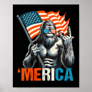 Bigfoot Merica Rock Usa American Flag 4th Of July Poster
