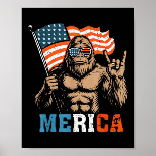 Bigfoot Merica Rock Usa Flag Patriotic 4th Of July Poster