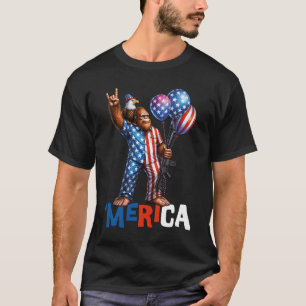 Bigfoot Merica Rock USA Flag Patriotic Sasquatch 4 T-Shirt