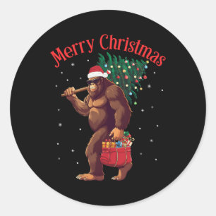 Bigfoot Merry Christmas Tree Lights Sasquatch Xmas Classic Round Sticker