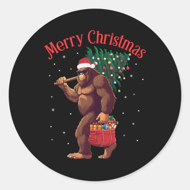 Bigfoot Merry Christmas Tree Lights Sasquatch Xmas Classic Round Sticker (Front)