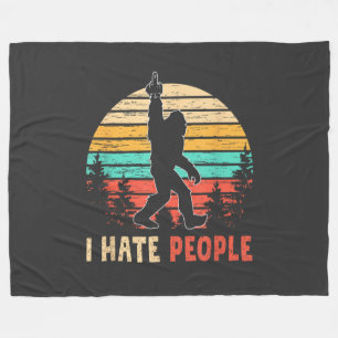 Bigfoot Middle Finger I Hate People Fleece Blanket