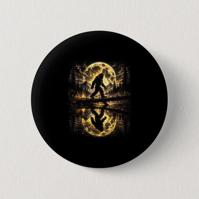 Bigfoot moonlight forest reflection adventure  6 cm round badge (Front)