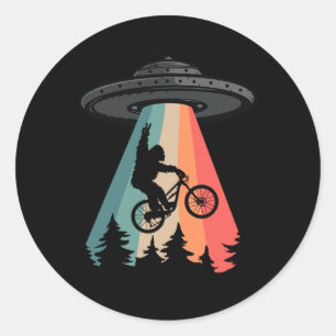 Bigfoot Mountain Bike Ufo Alien Abduction Shirt Fu Classic Round Sticker