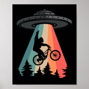Bigfoot Mountain Bike Ufo Alien Abduction Shirt Fu Poster