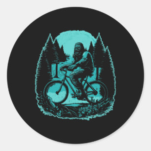 Bigfoot Mountain Biker Sasquatch Mtb Biking Forest Classic Round Sticker