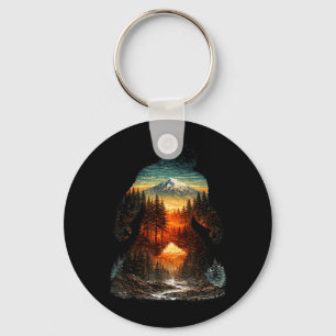 Bigfoot Mountain Forest Sunset Outdoor Retro Key Ring